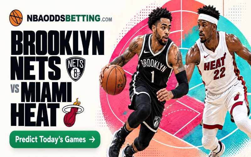 Brooklyn Nets vs Miami Heat basketball preview artwork with team logos