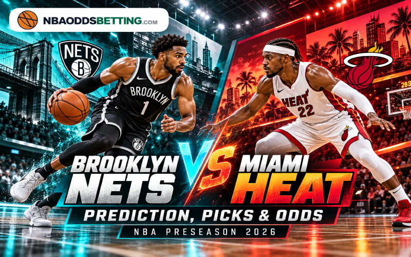 Brooklyn Nets vs Miami Heat prediction, picks and odds artwork for NBA preseason 2026