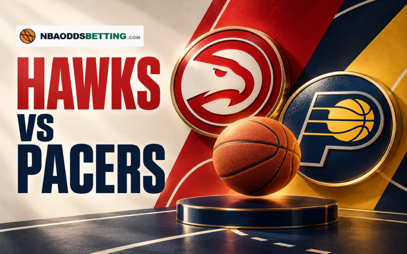 Atlanta Hawks and Indiana Pacers team logos beside a basketball