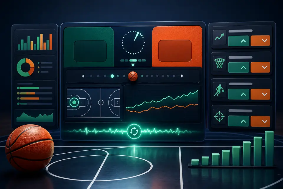 In-game odds dashboard showing clock, score, possession and update indicators