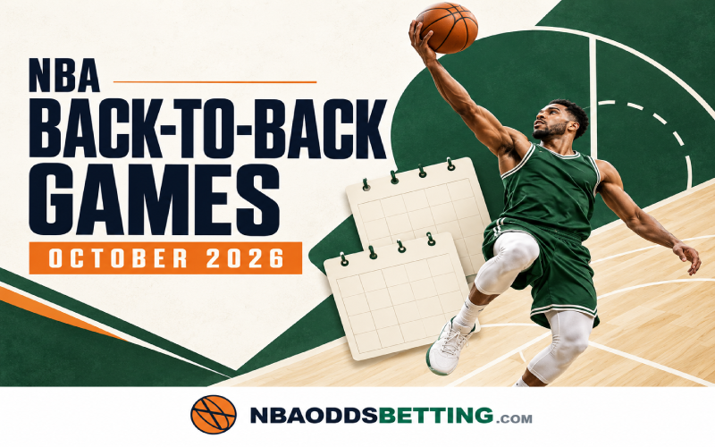 NBA back-to-back games October 2026 illustration with a basketball player and rest-day calendar