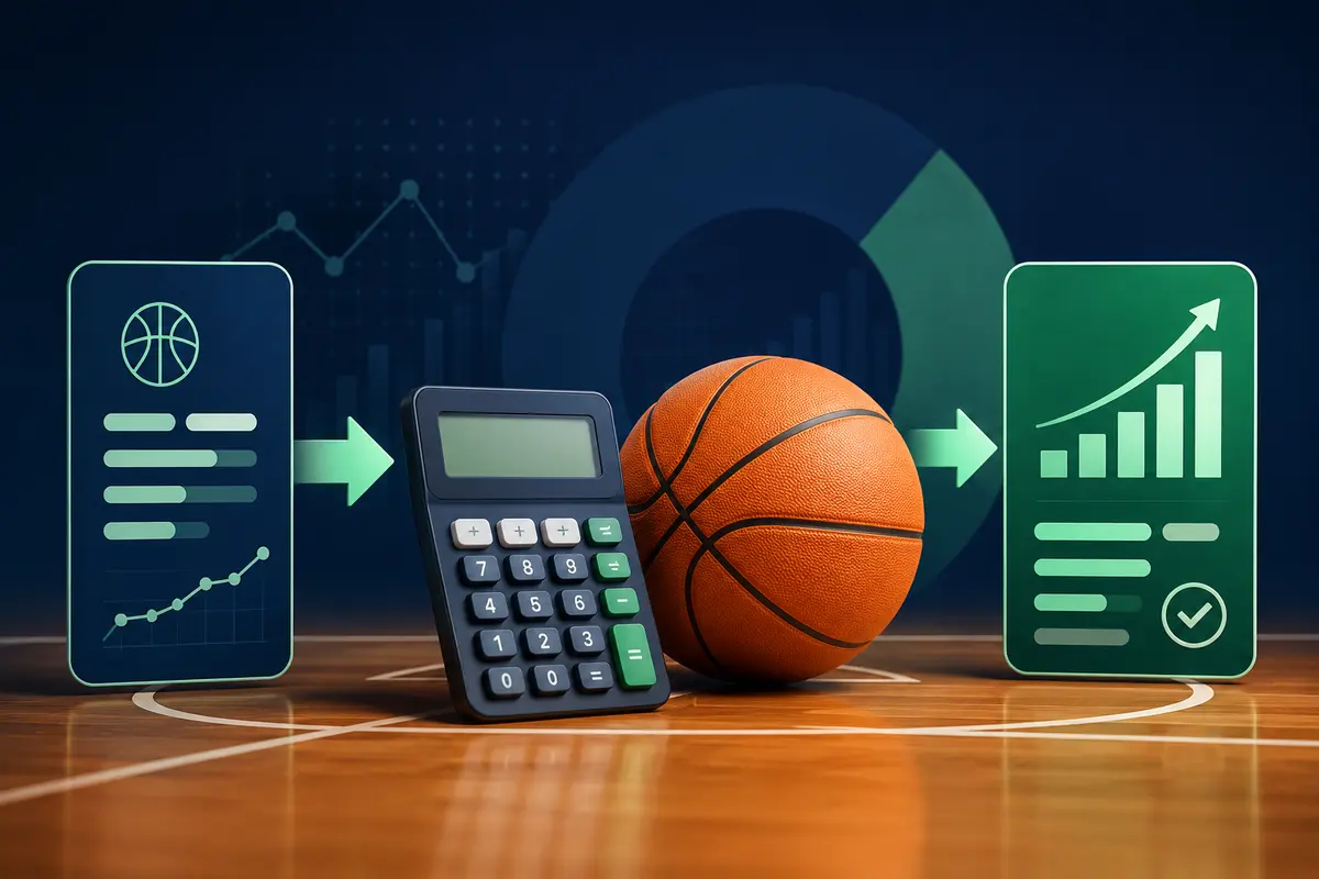 Basketball moneyline return calculation with a calculator and analytics panels