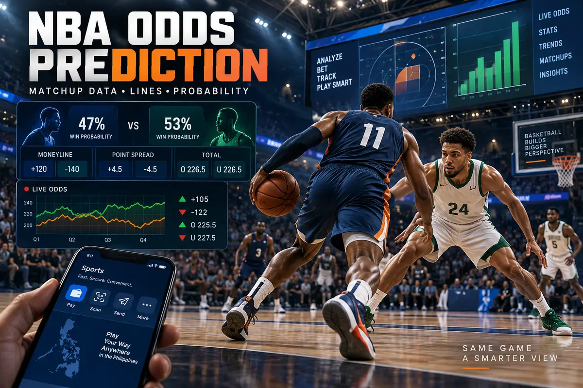 NBA odds prediction dashboard with matchup probability and betting lines