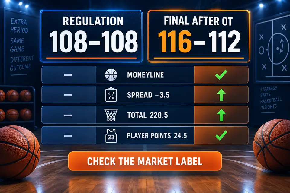 Worked example comparing a tied regulation score with the final NBA overtime score