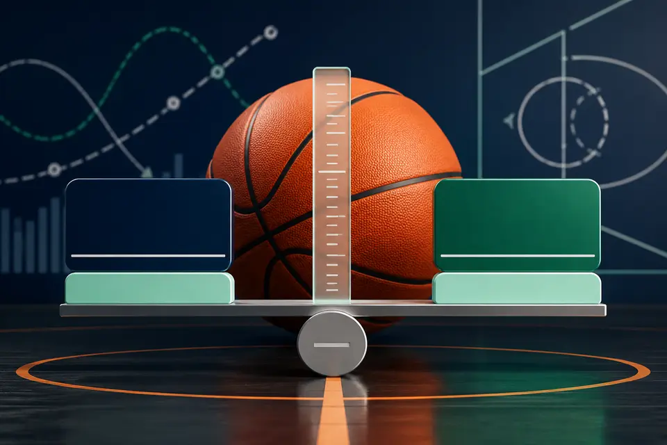 Basketball beside a half-point ruler and balanced spread markers